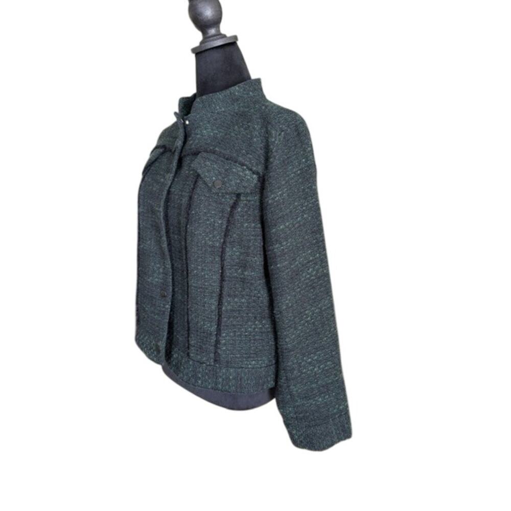 J.Jill Tweed Jacket Womens L Green Black Cropped Snap Front Textured Classic - Picture 3 of 12
